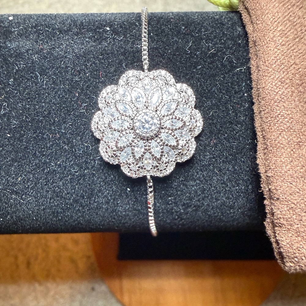 Elegant Sterling Silver CZ Floral Bracelet